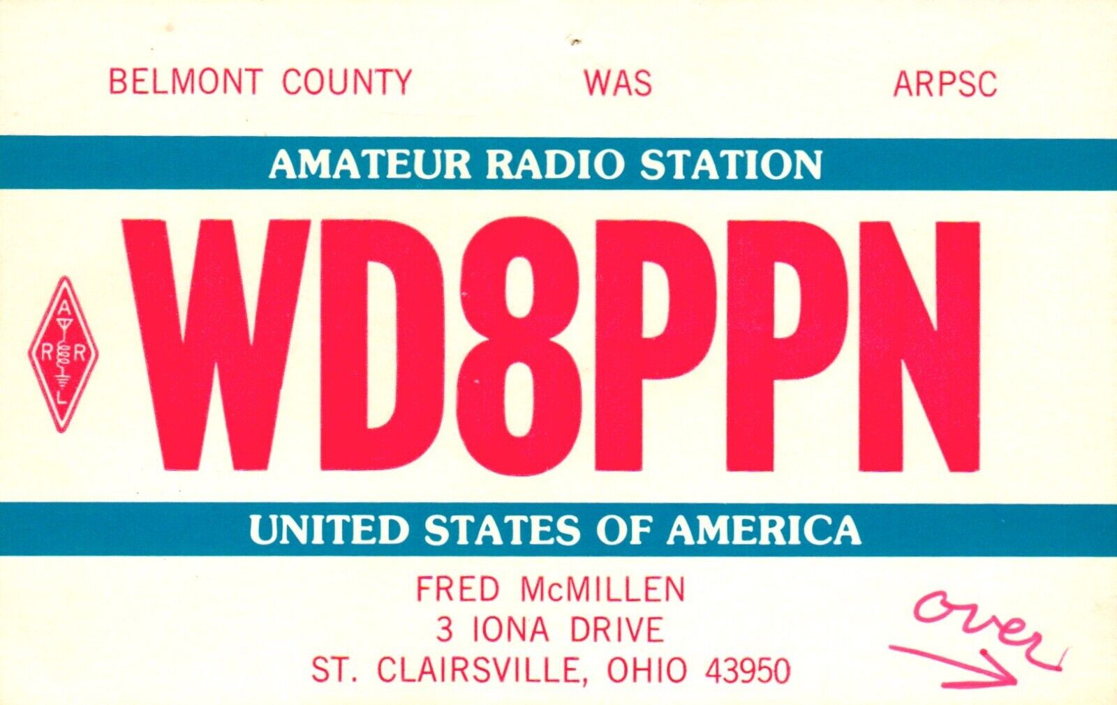 St. Clairsville Ohio WD8PPN QSL Radio Postcard