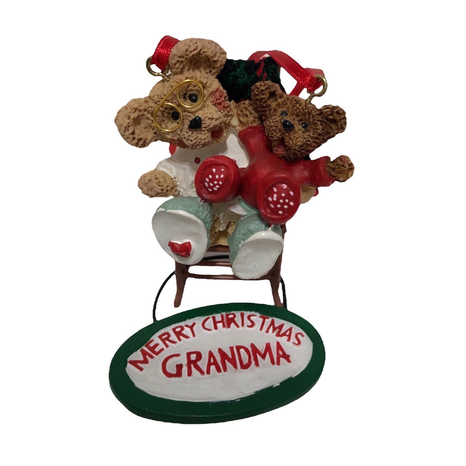 Kurt Adler Teddy Bear Merry Christmas Grandma & Grandson Rocking Chair Ornament