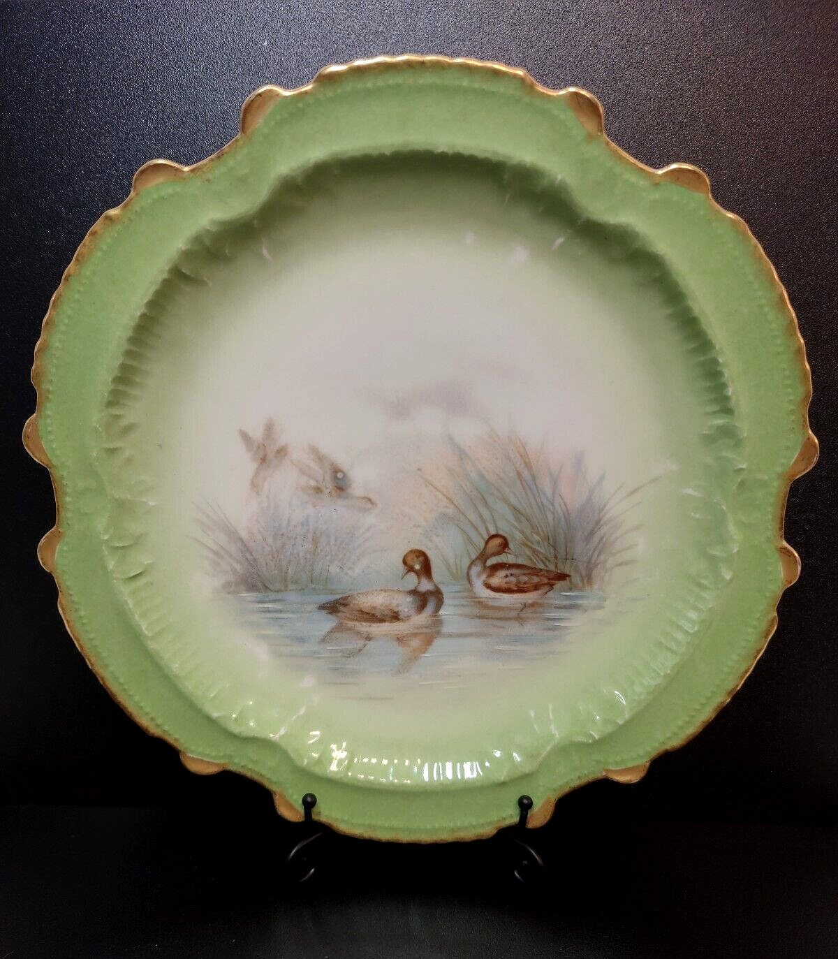 Limoges France L.R.L Collectible Game Plate Green w/brown Ducks