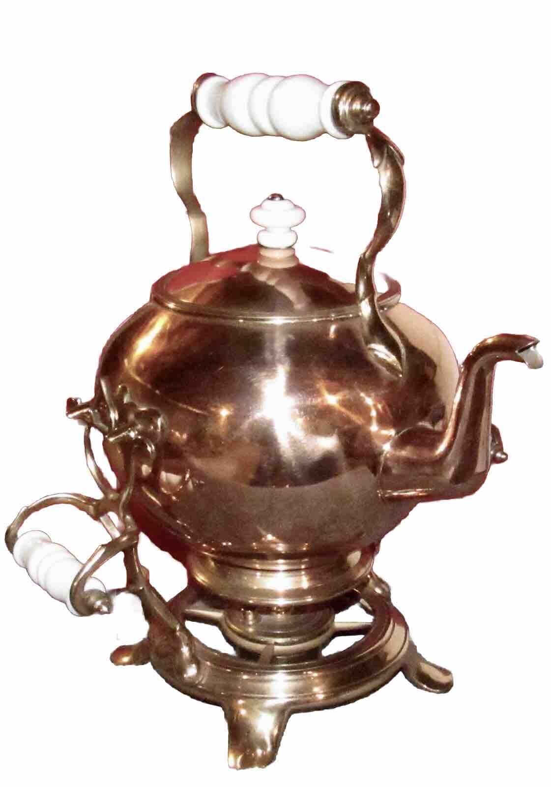 Rare Victorian Copper Tea Pot W/Copper Warming Stand And Burner