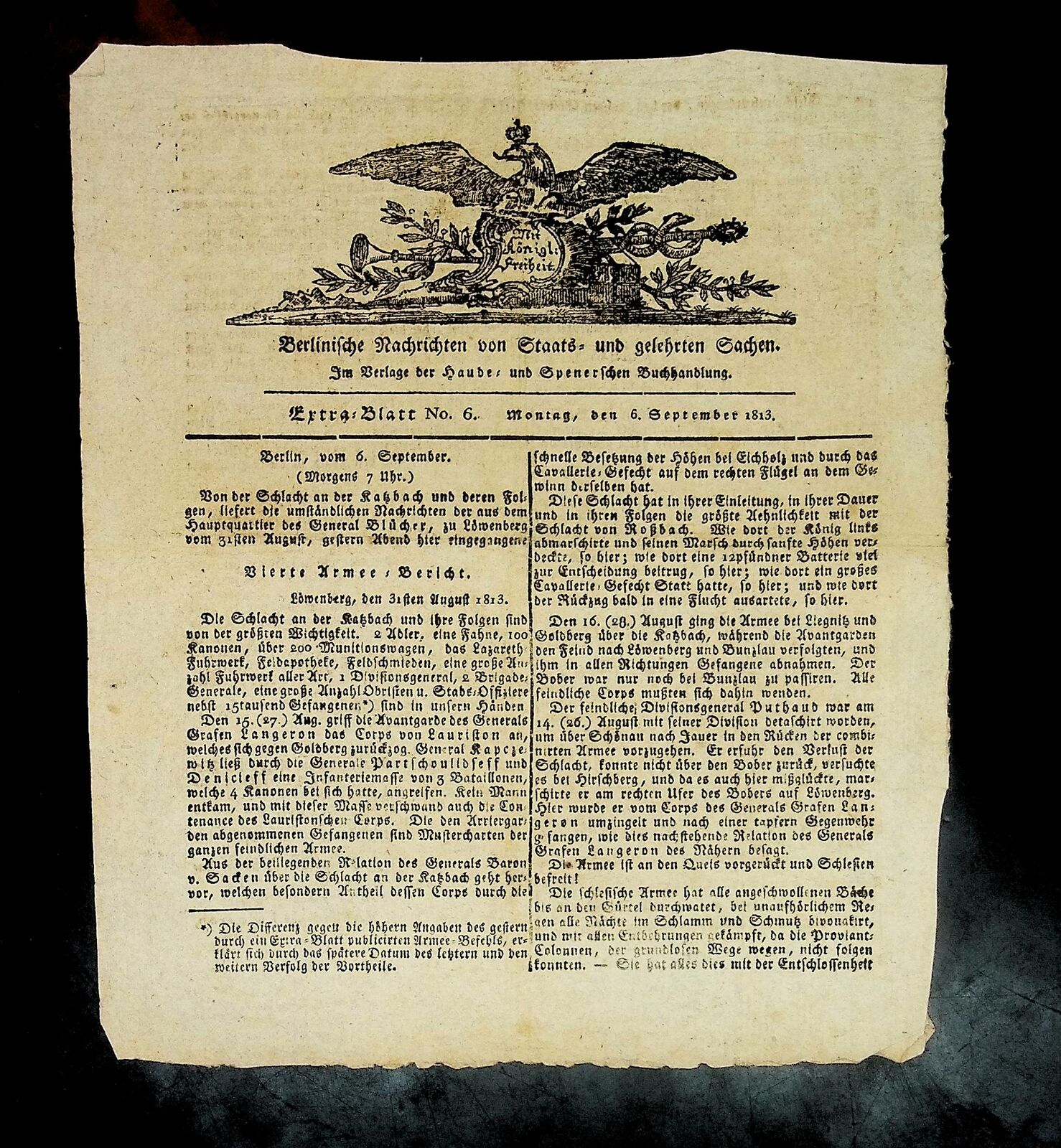 1813 Germany  BERLIN Berlinische Nachrichten von Staats Newspaper