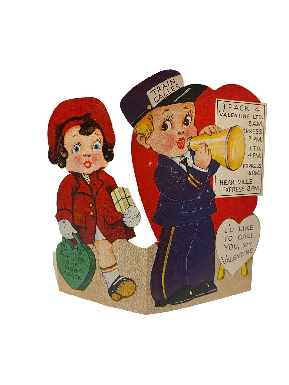 Vintage Valentine Train Conductor Passenger Right Track Stand Up AmeriCard