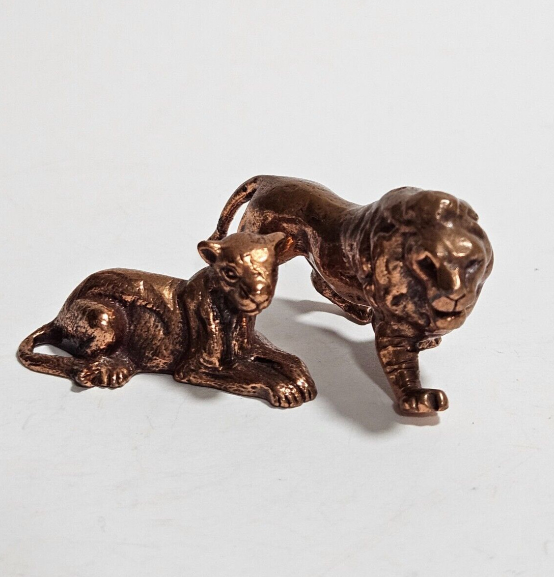 Vintage Miniature Bronze Cast Lion and Lioness Figurines