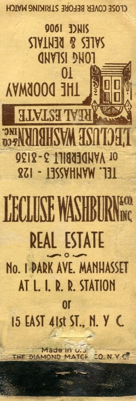 L'ecuse Washburn Real Estate, New York City Matchbook