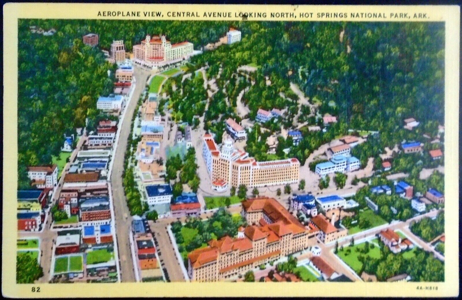 1934 Aeroplane View, Central Avenue Looking North, Hot Springs National Park, AR
