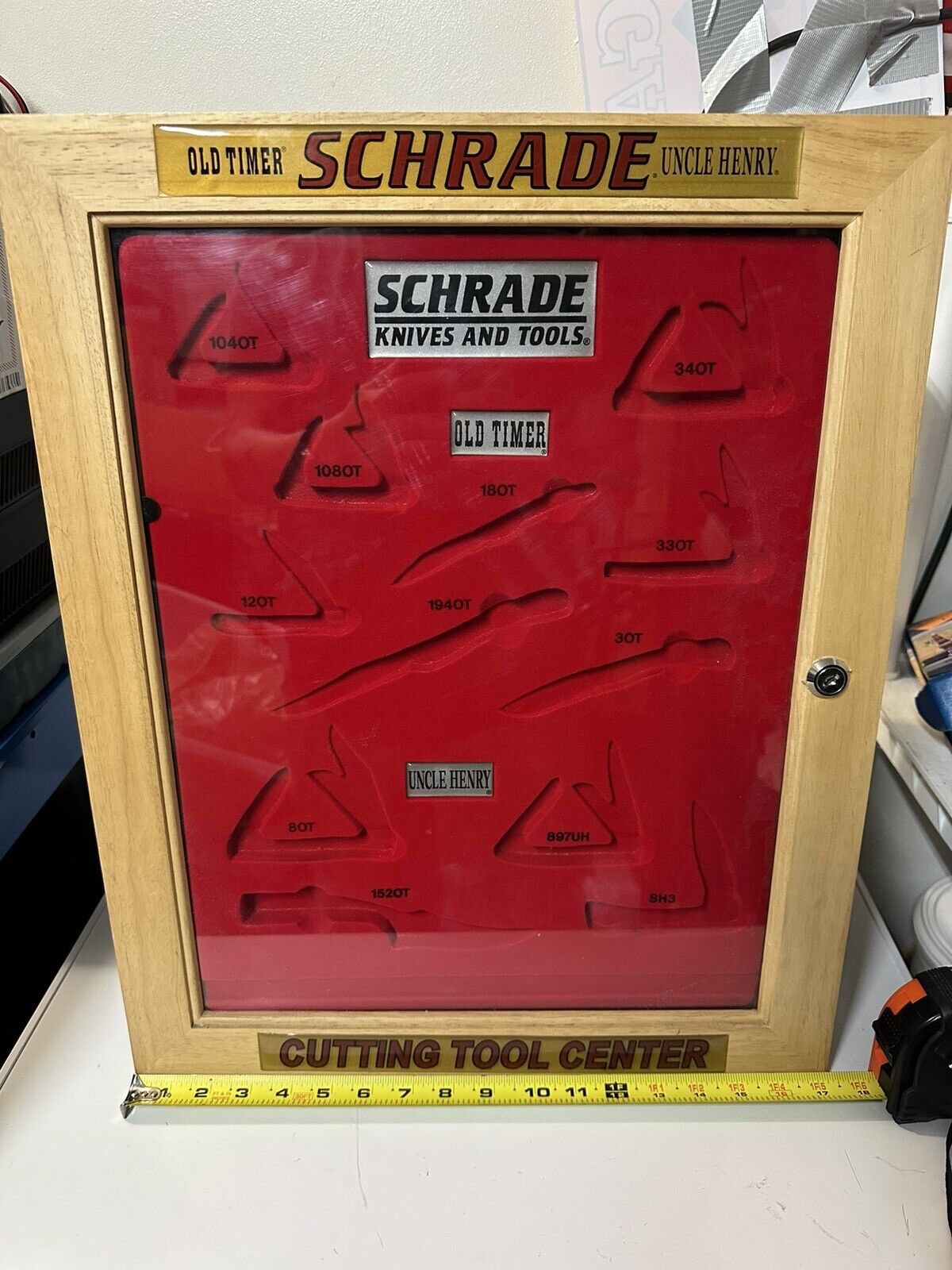 VTG SCHRADE/TAYLOR USA OLD TIMER UNCLE HENRY DBL SIDED COUNTER STORE DISPLAY