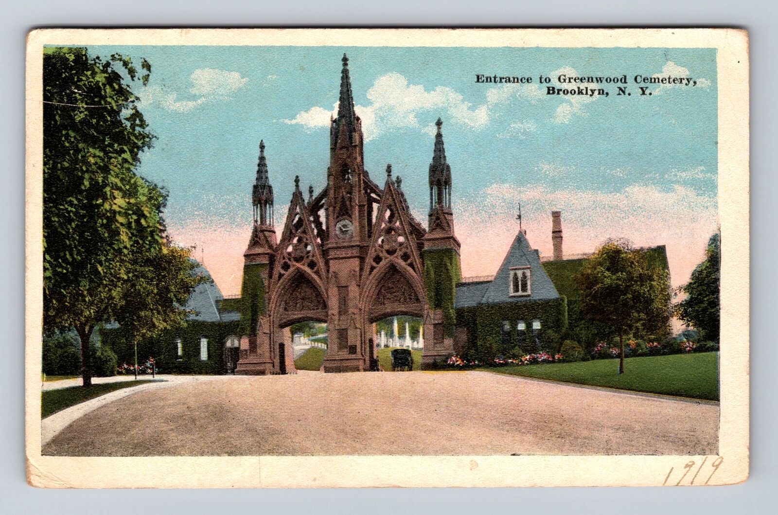 Brooklyn NY-New York, Entrance to Greenwood Cemetery, Vintage c1919 Postcard