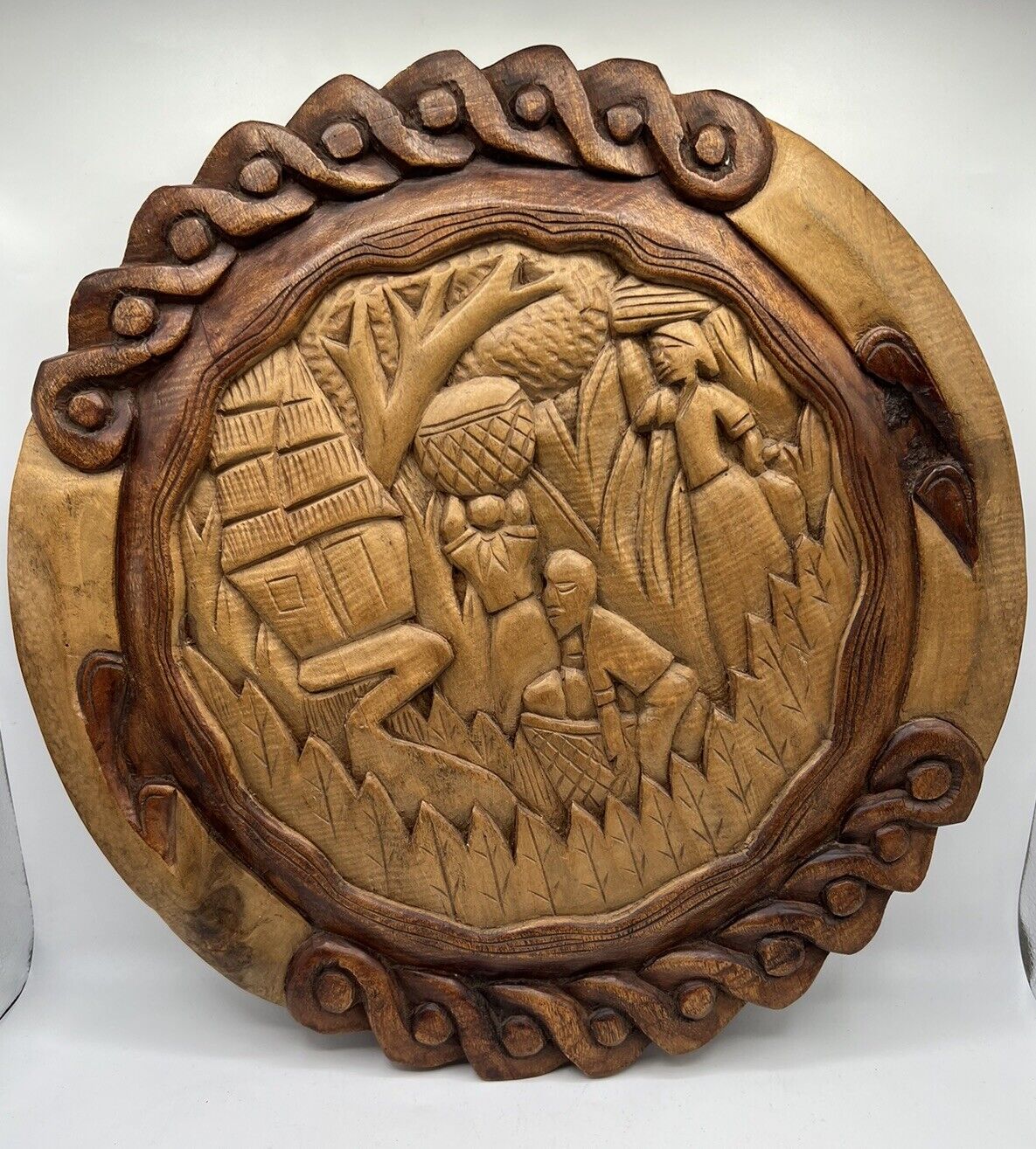 Vintage Wood Carving, Decorative Plaque Haiti