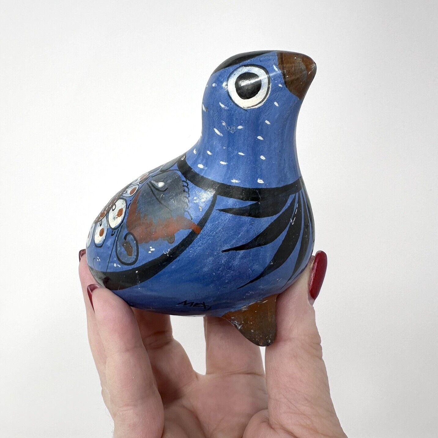 Vintage Tonala Dove Figurine Hand Burnished Pottery Blue Bird  Folk Art Mexico