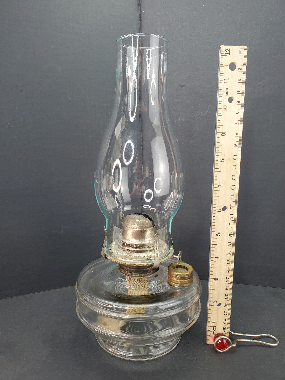 Vintage Glass Oil Kerosene Lamp 3.5” Base w/ Side Fill Wall  Hanging Basket Lamp