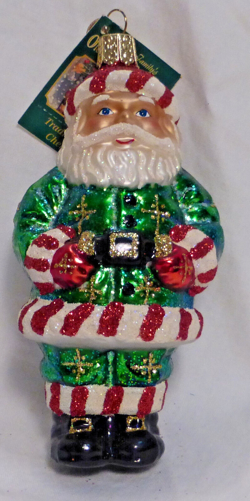 OWC Old World Christmas Peppermint Santa #40168 sweet striped red candy suit
