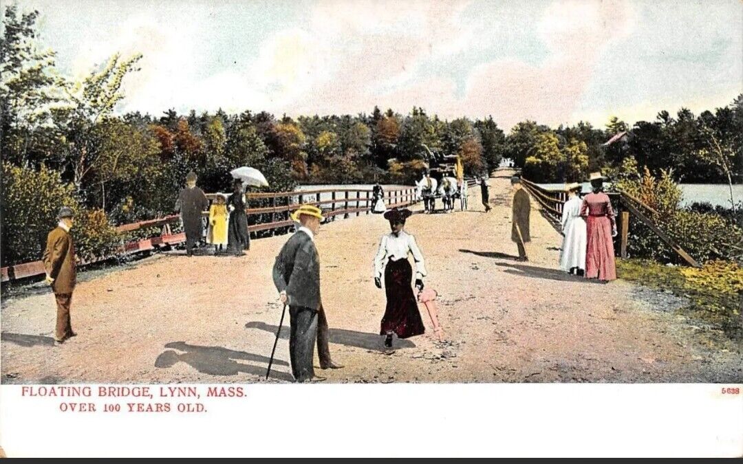 Lynn, MA Massachusetts  FLOATING BRIDGE Women~Parasols~Horses  ca1900's Postcard