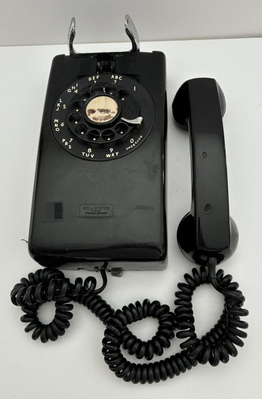 Vintage Black Bell System Western Electric 554 Rotary Wall Telephone Made In USA