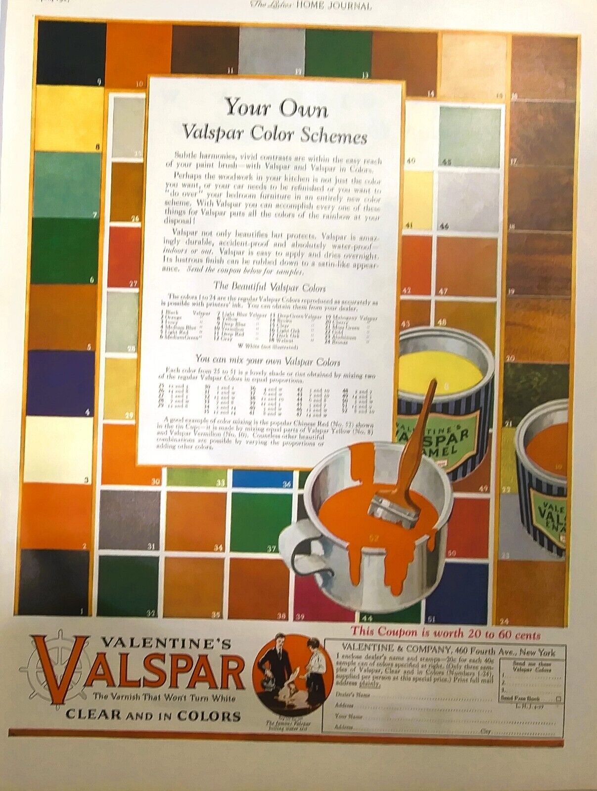 1927 Valspar Paint Varnish Color Scheme Chart Vintage 20\'s Ephemera Ad