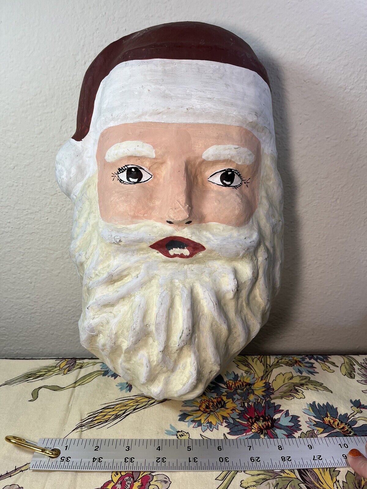 Vintage Christmas Paper Mache Santa Face Head Wall Hanging Display Large