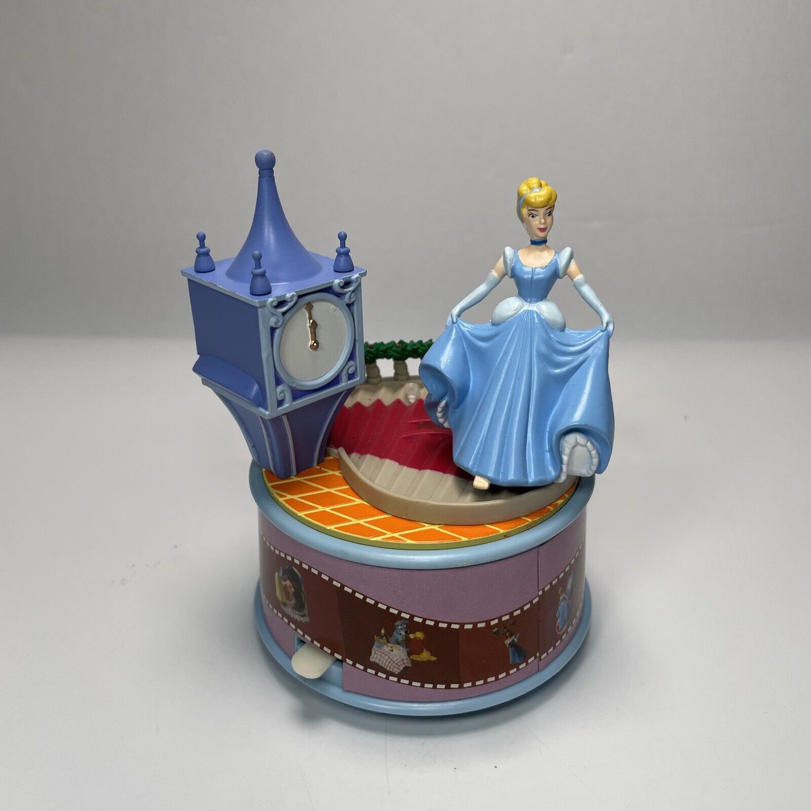Vintage Disney Dancing Cinderella Music Box Figurine Blue Dress Midnight Stairs