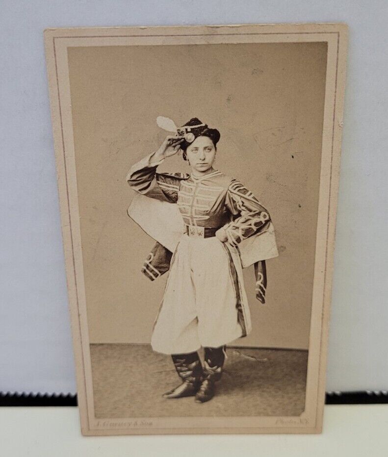Antique CDV 1870s La Guarde Theater Showgirl Performer Actress Woman Broadway NY