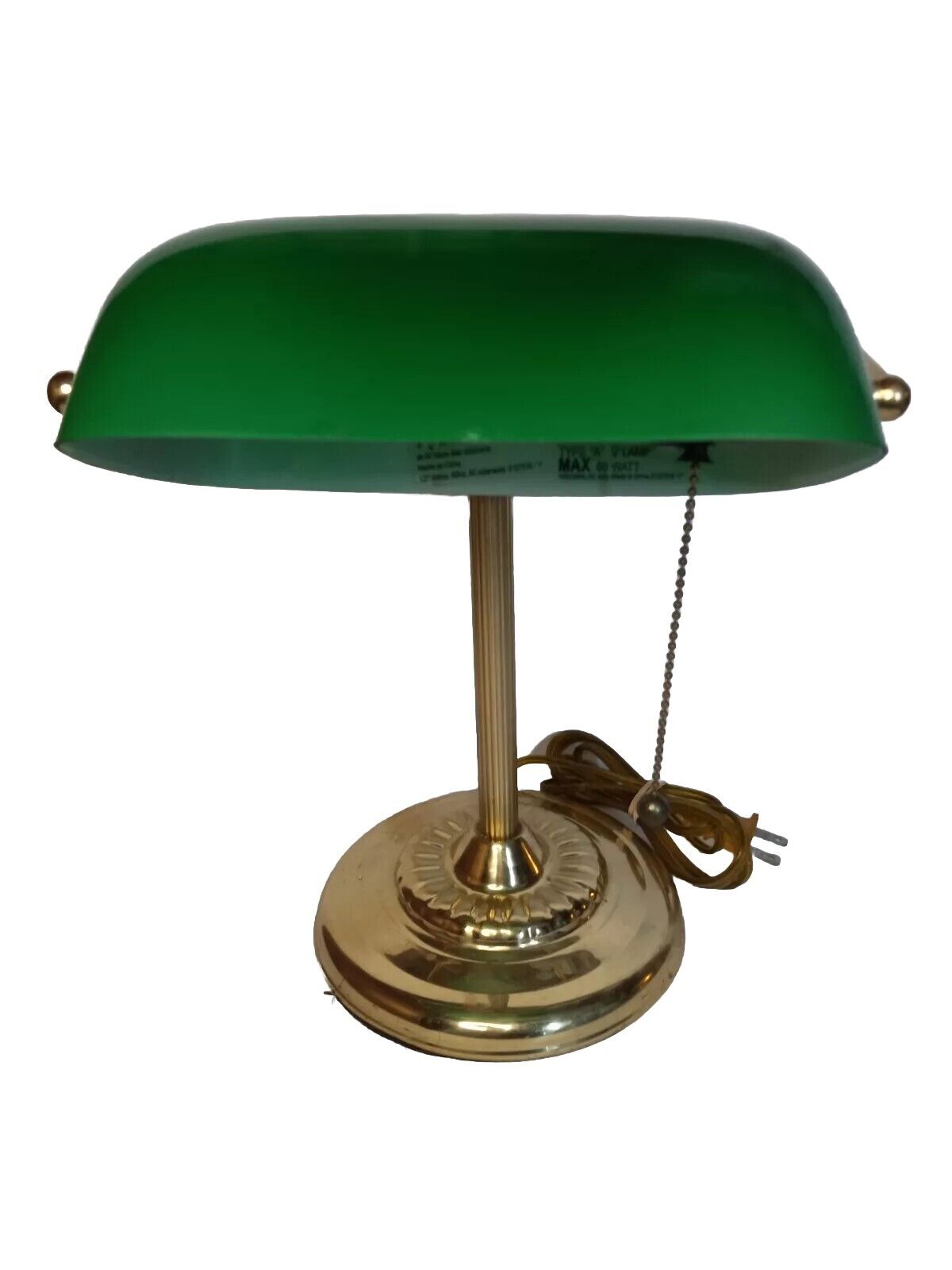Traditional Bankers Desk Lamp With Green Glass Shade Vintage 