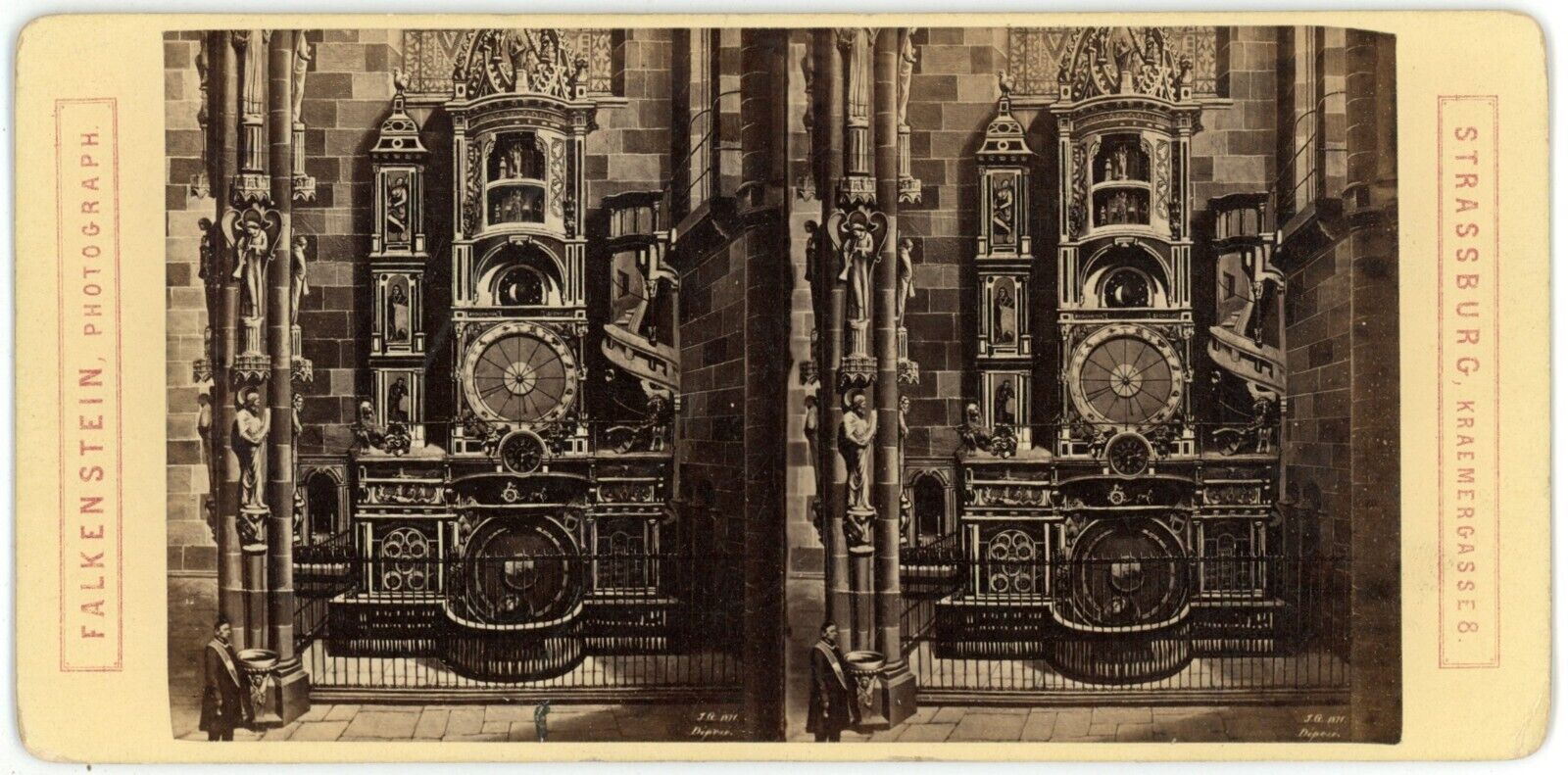 c1900's RARE Real Photo Stereoview Astronomical Clock in Strassburg France