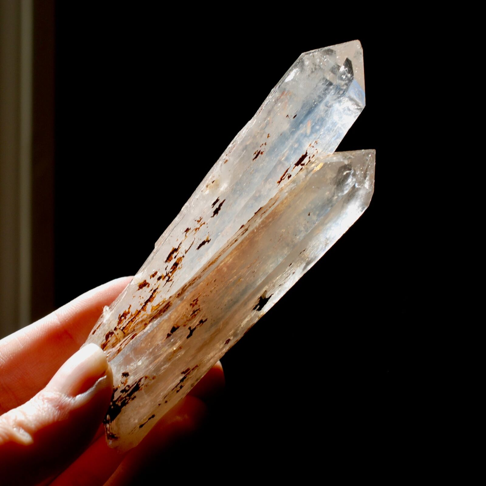 4.75in AAA ET DT Tantric Twin Colombian Blue Smoke Lemurian Quartz Crystal, Sant