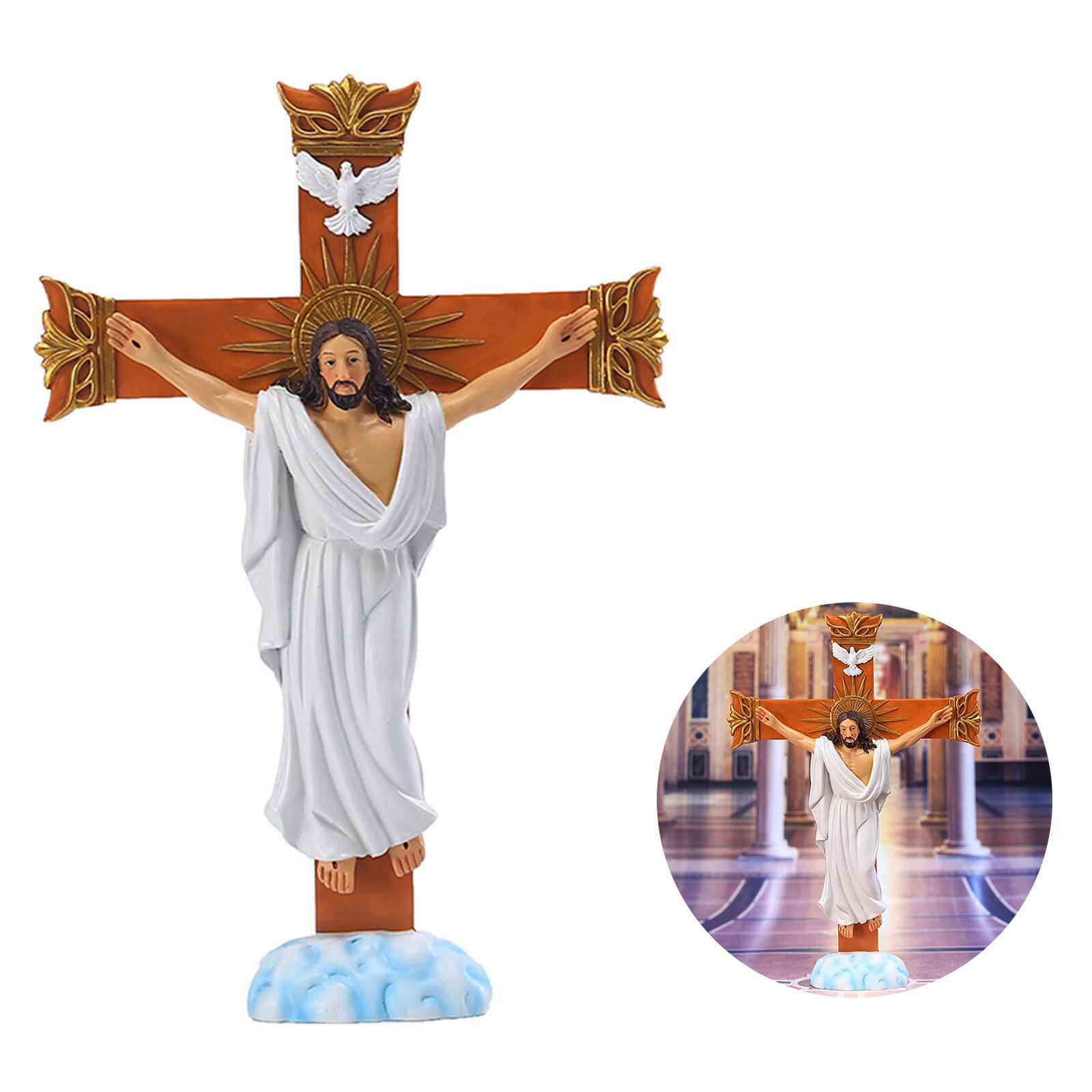 7.87IN Catholic Crucifix Resin Cross Stand Figurines for Table Home Office Decor