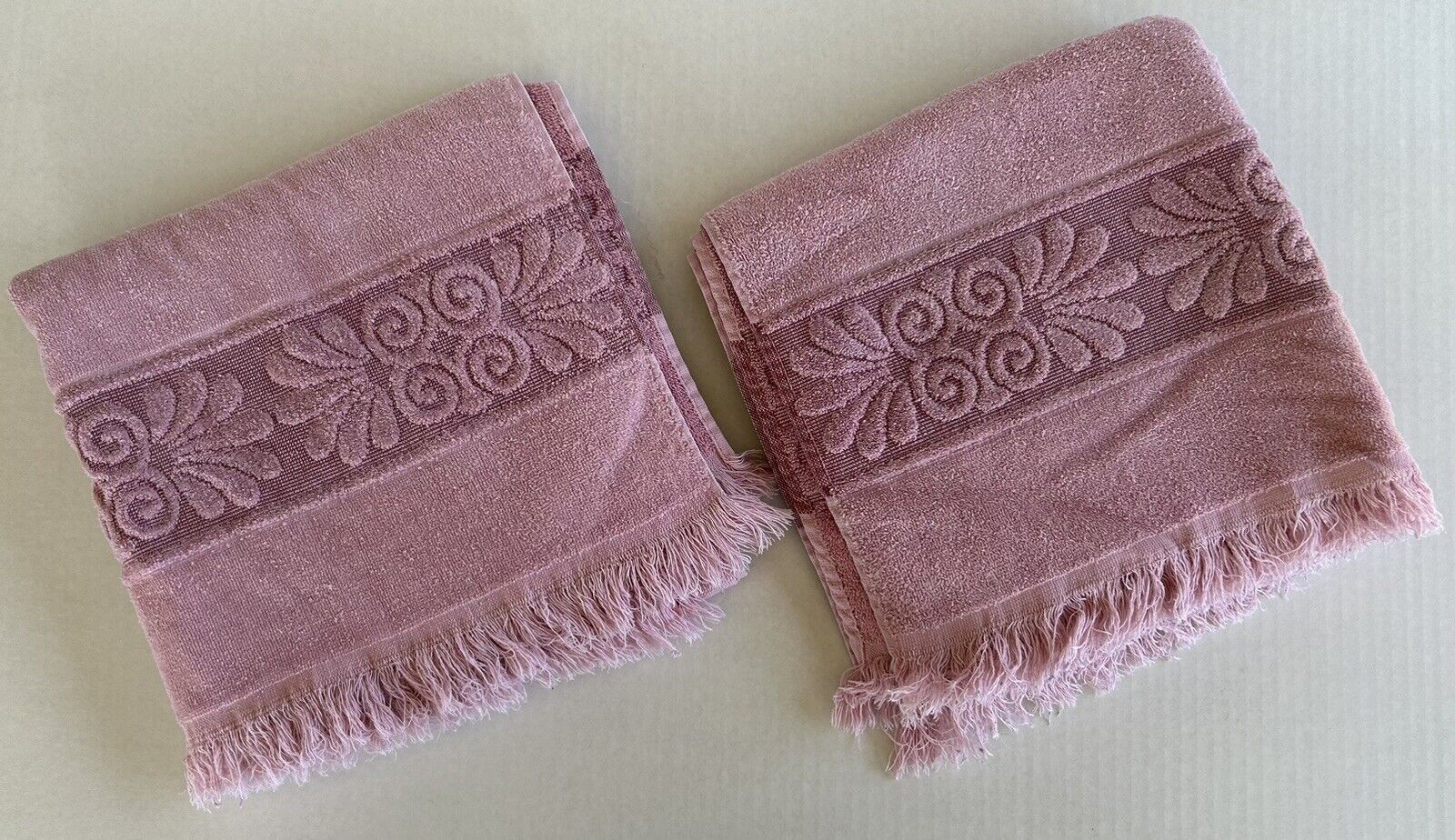 Vintage Bath Towels Pink Fringe Cannon Santa Cruz Set of 2