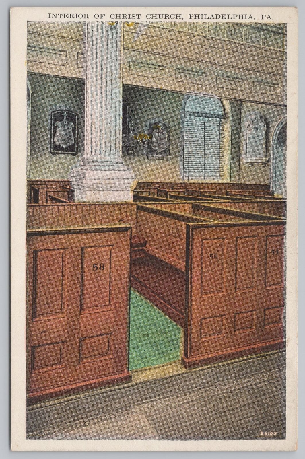 Christ Church~Interior Of Congregational Room~Washington\'s Pew #58~PA~Vintage PC