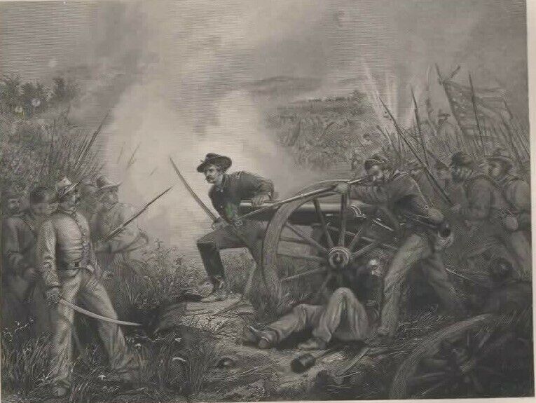Battle of Chicamauga Van Pelt Defending his Battery vintage print 1865 T Nast