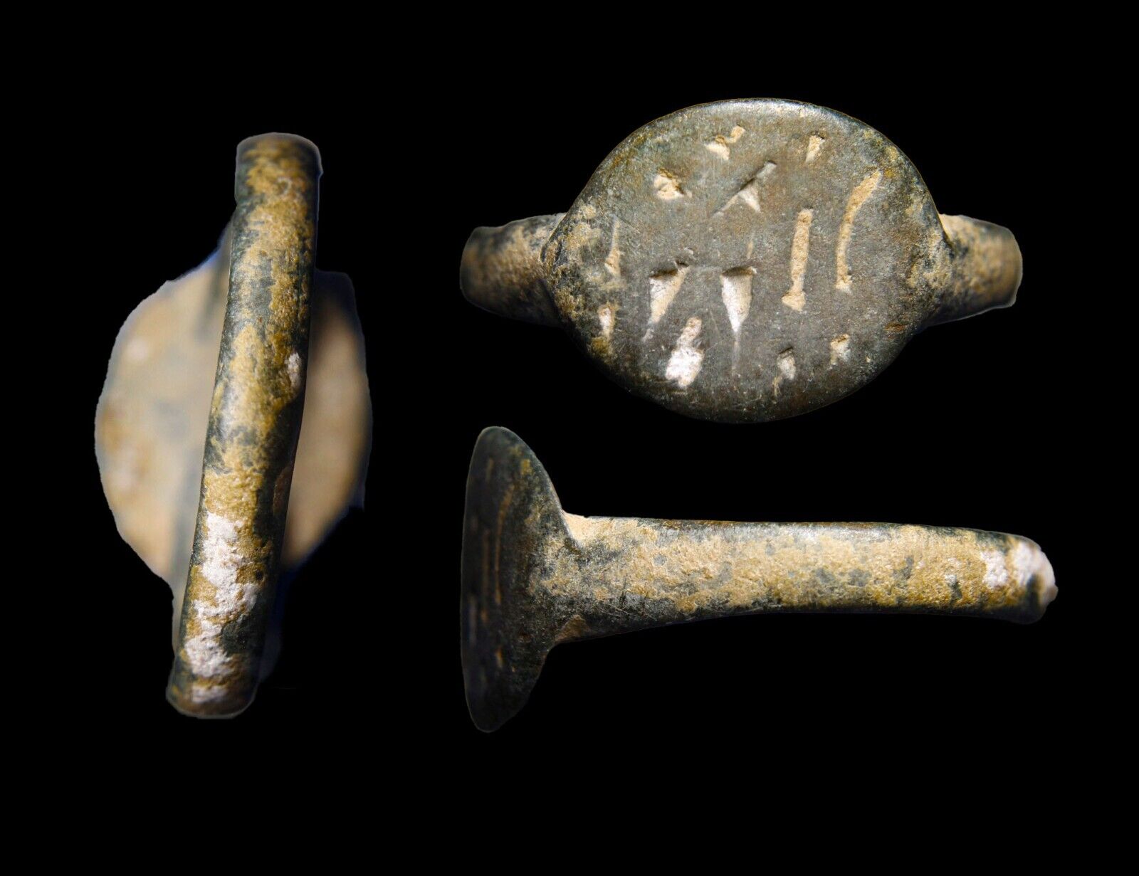 Ancient Judaea Iron Age Bronze Ring Aramaic Paleo-Hebrew Initials Antiquity wCOA