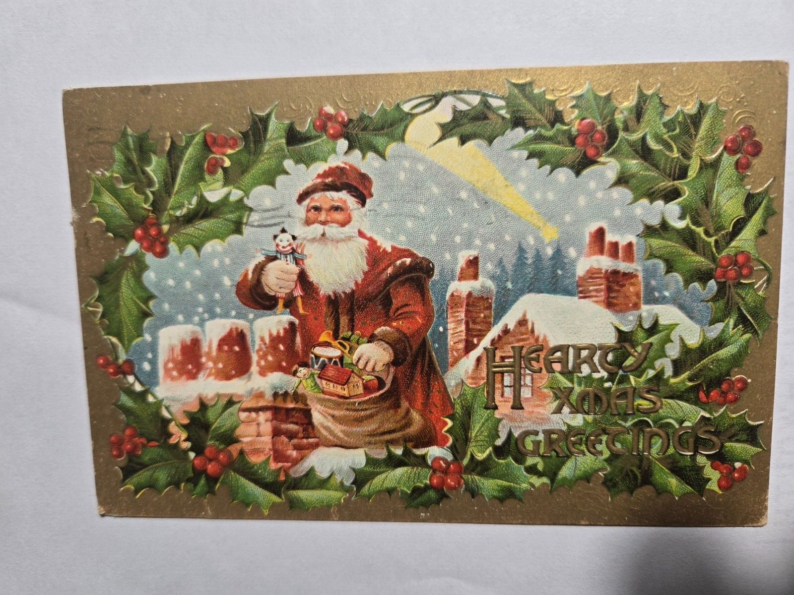Christmas Greeting Postcard, Santa Claus mailed 1909 Toronto Canada to Monroe MI