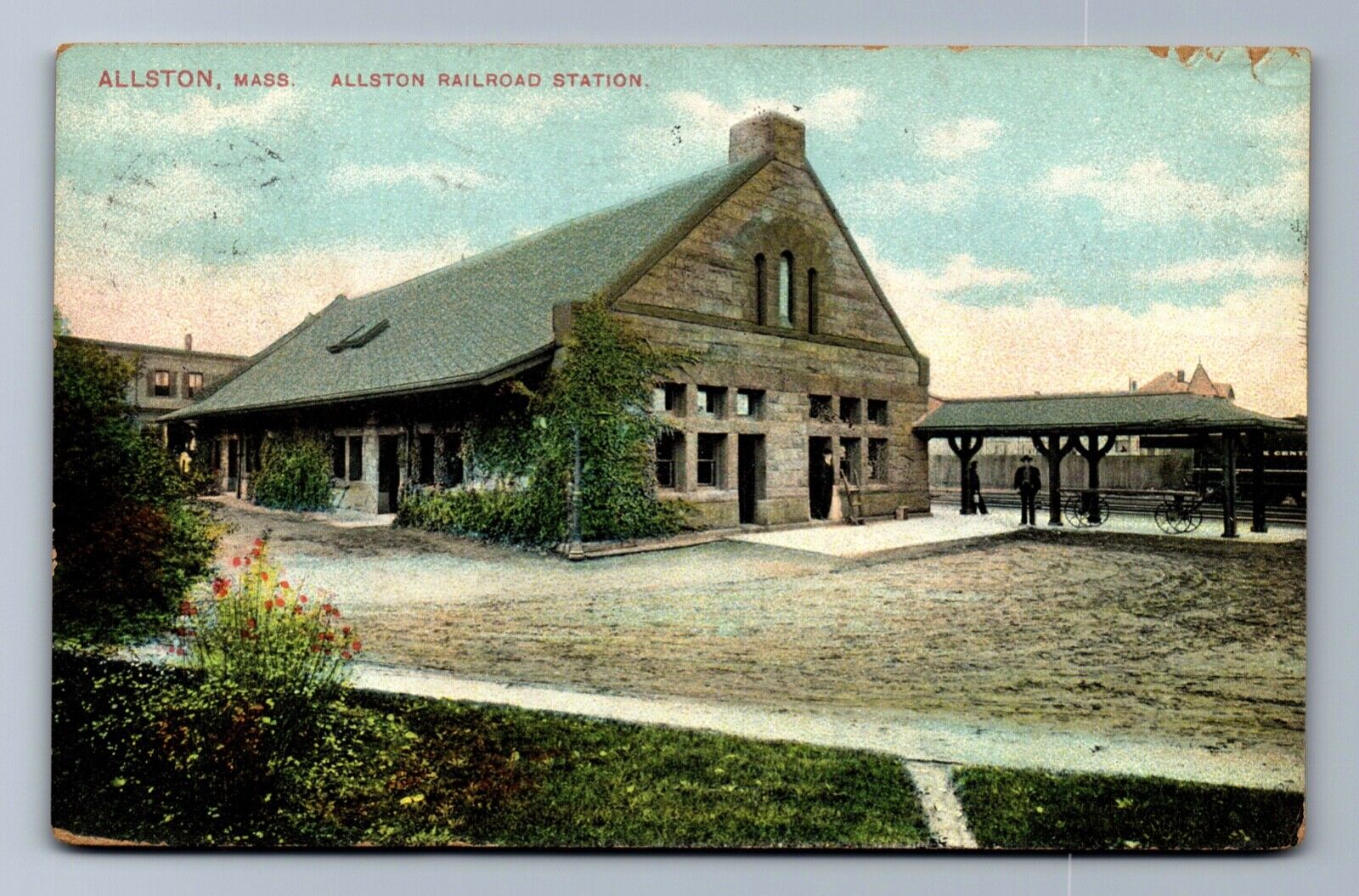 C.1907 ALLSTON, MA TRAIN RAILROAD RR STATION DORCHESTER FAIRHAVEN Postcard P17