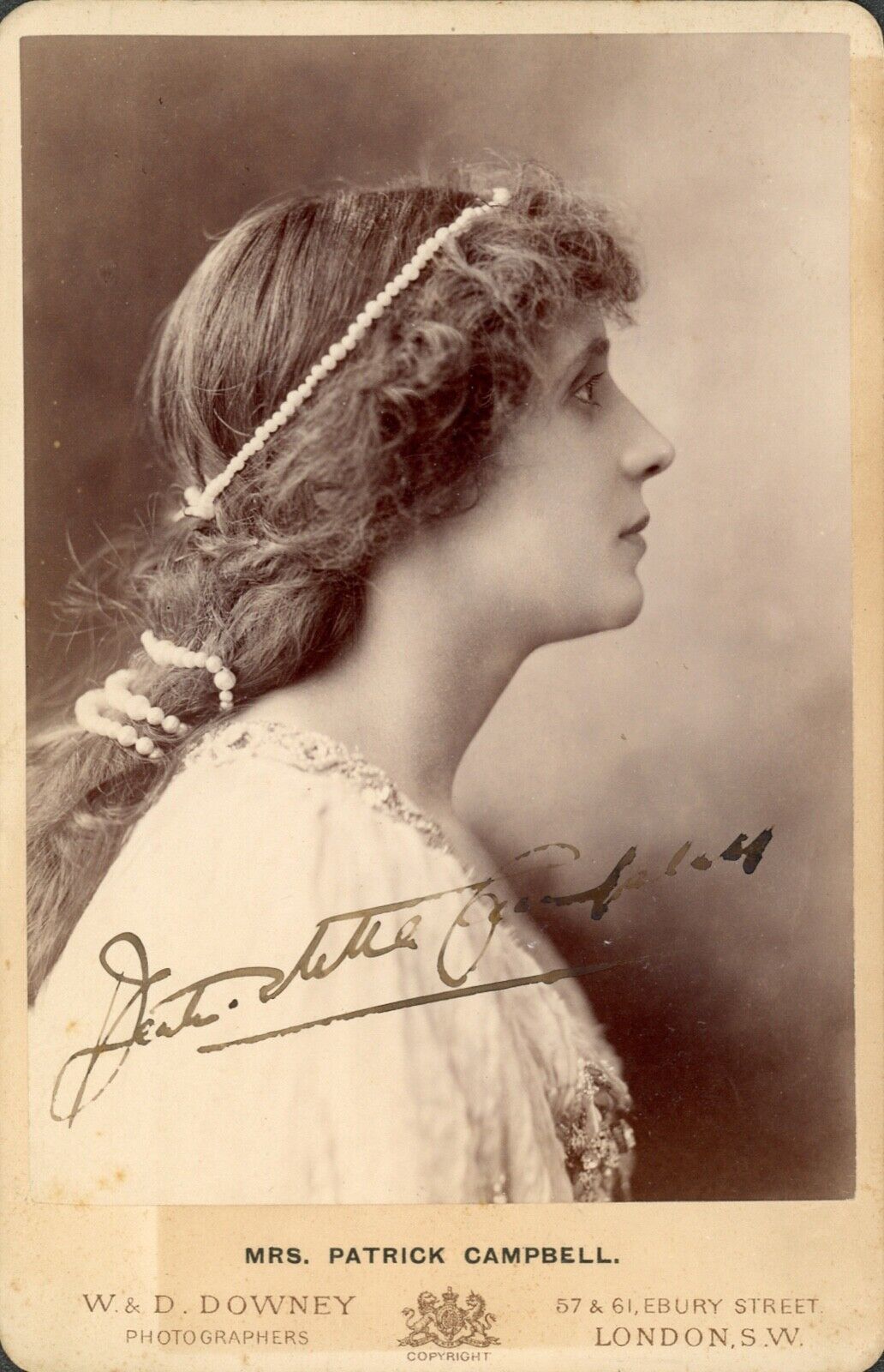 MRS. PATRICK CAMPBELL SIGNED • Cabinet Card Photo • BEATRICE STELLA CAMPBELL