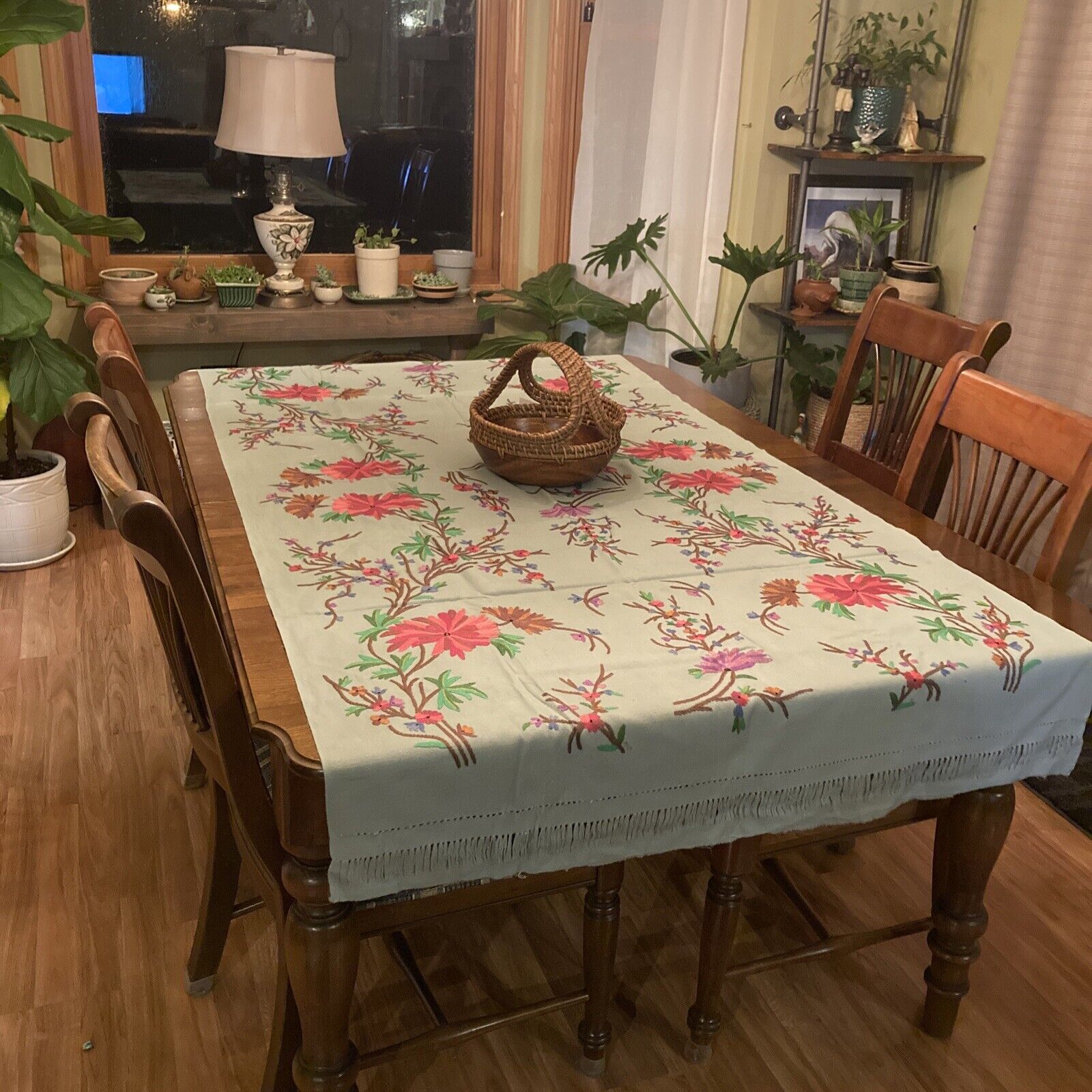 Vintage Needlework Floral Tablecloth /Runner Exquisite Spring
