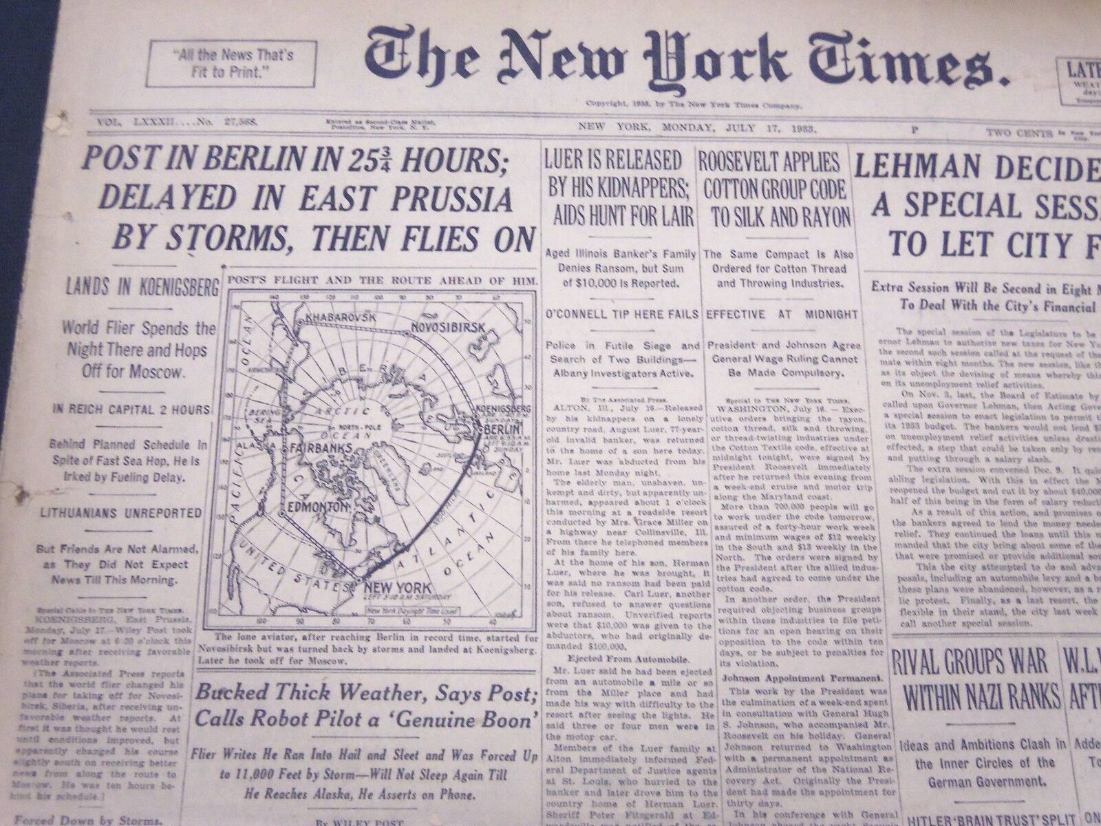 1933 JULY 17 NEW YORK TIMES - ROST IN BERLIN IN 25 3/4 HOURS - NT 5189