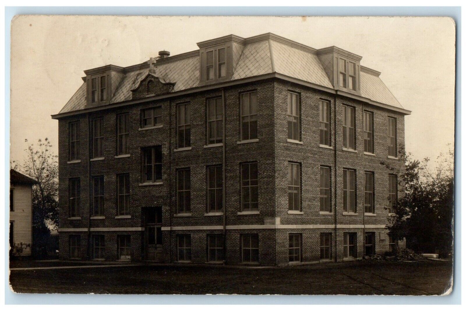 c1910's New School Building Campus Amboy Illinois IL RPPC Photo Antique Postcard