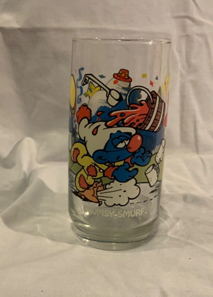 Vintage 1983 Clumsy Smurf Drink Glass Peyo Wallace Berrie Co