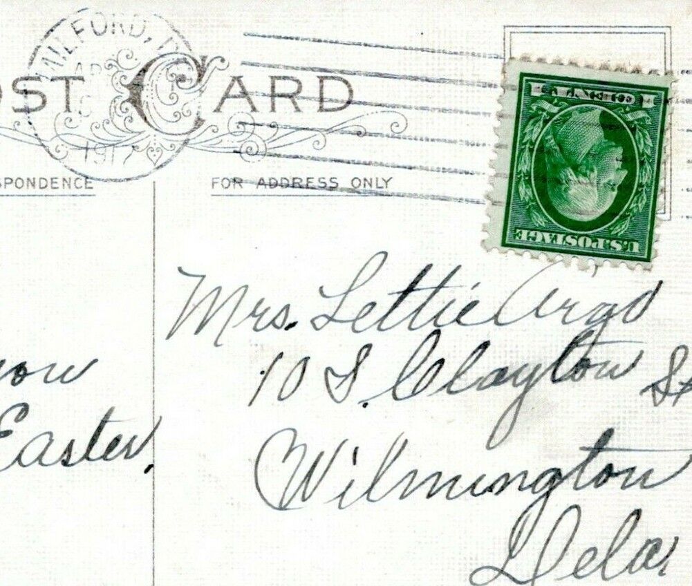 Milford Delaware Postmark Postcard to Wilmington LETTIE ARGO Cover 1912 JR