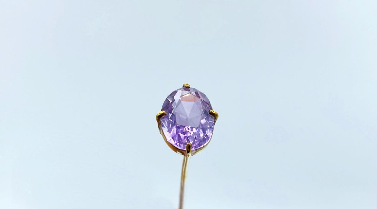 Antique Sterling Silver & Oval-Cut Faceted Amethyst Hatpin