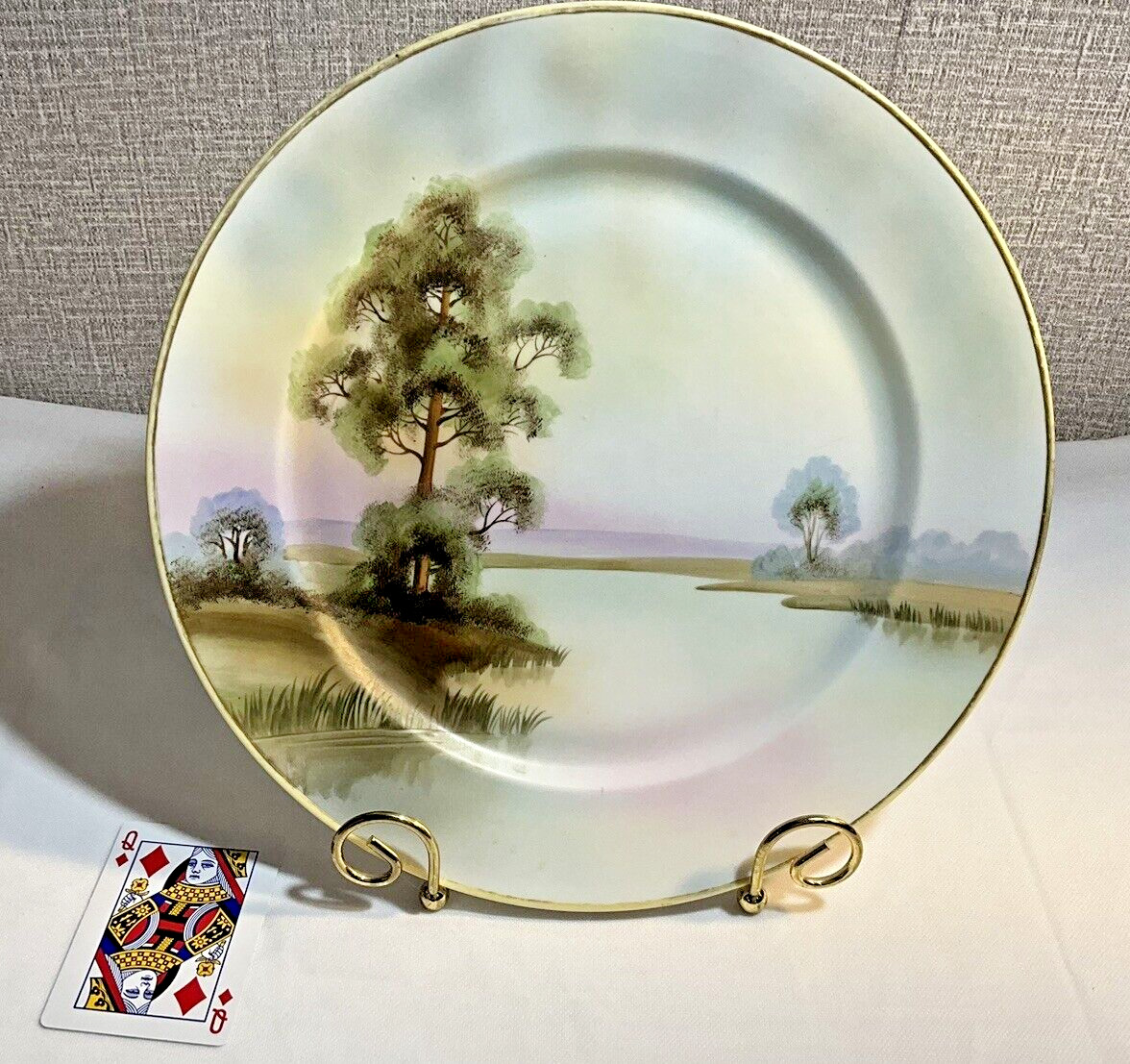 Antique Nippon plate Hand Painted Collectors 12” Meadow scene maple leaf mark