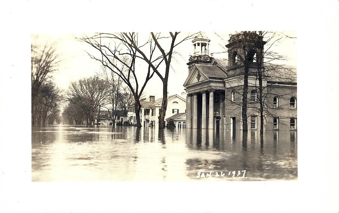 Marietta OH - 1937 flood; church under water, flood street; nice RPPC