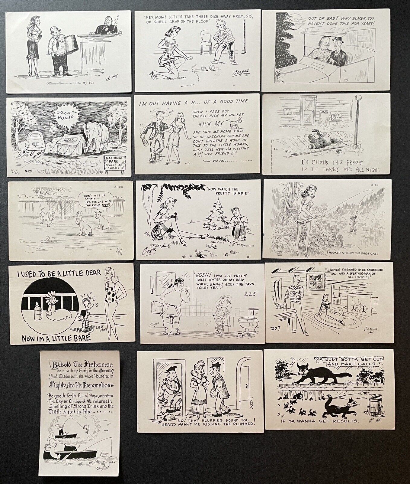 Vintage Lot of 15 Black White Comic humor Postcards Some Artist Signed