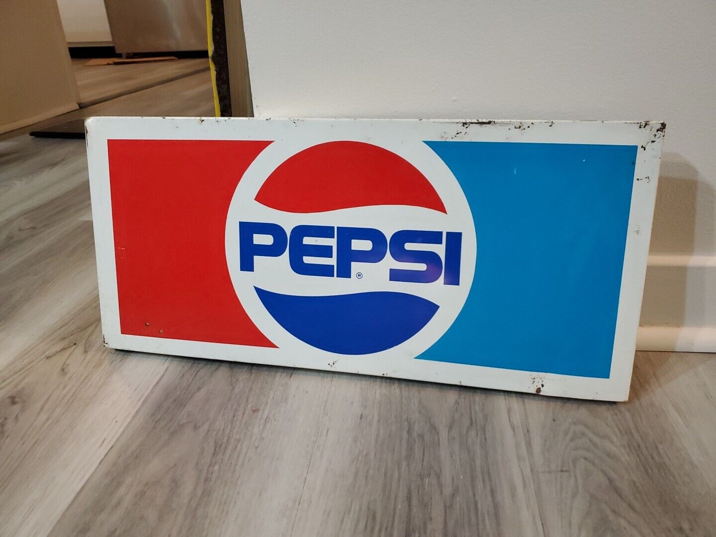 c.1970s Original Vintage Pepsi Sign Metal Rack Topper Back To Future Logo Soda