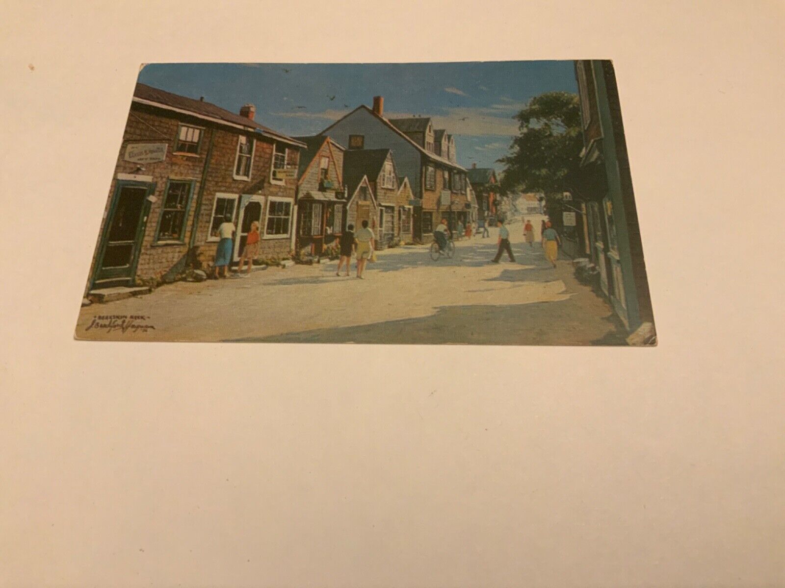 Rockport, Mass. ~ “An Afternoon on Bearskin Neck” Hague Painting - Vint Postcard