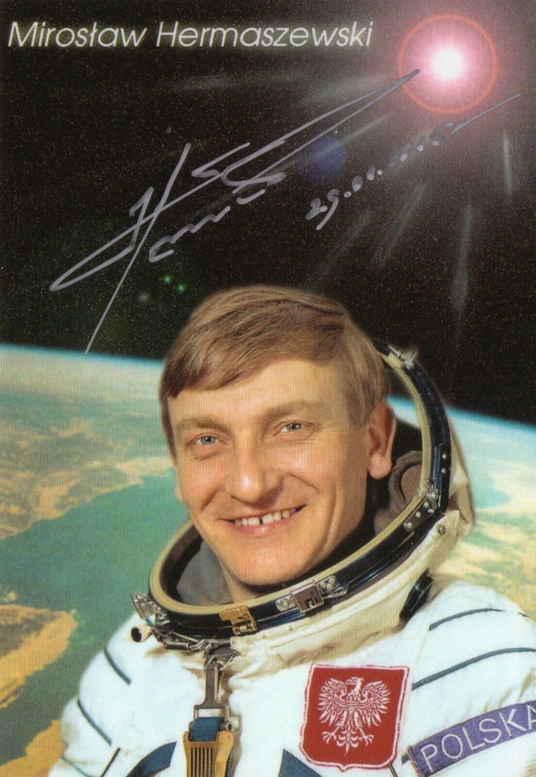 4x6 Original Autographed Photo of Polish Cosmonaut Mirosław Hermaszewski