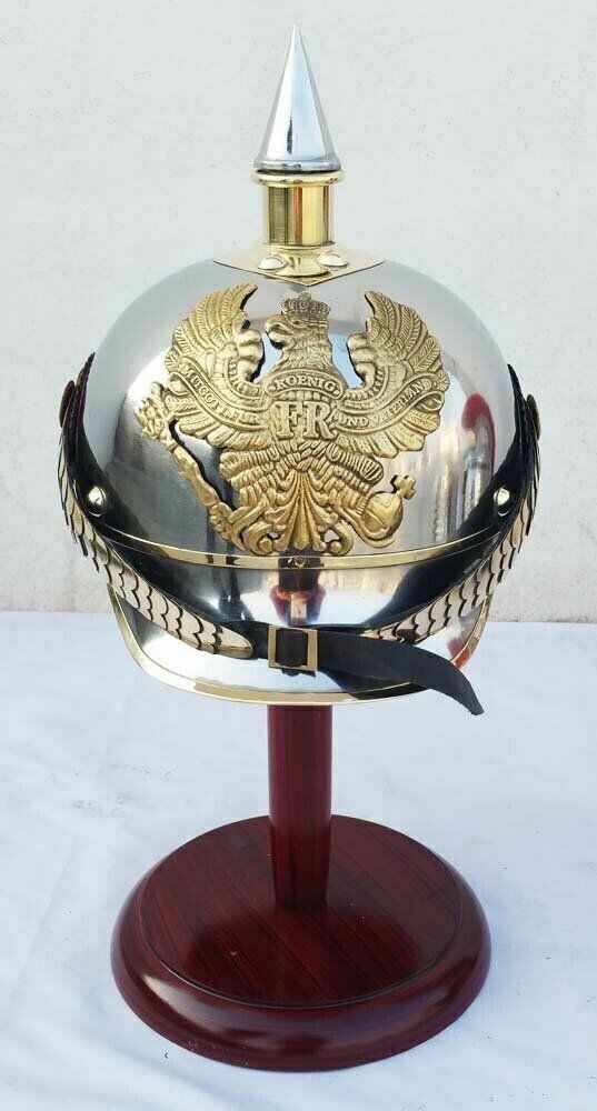 Antique German Fr Badge Pickelhaube Steel & Brass Prussian Military Spike Helmet