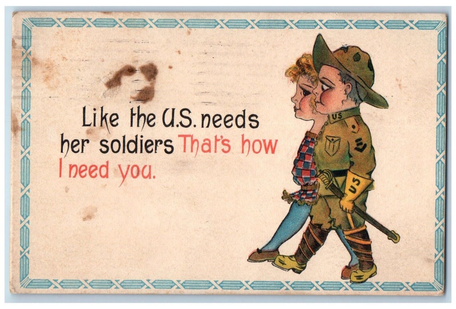 Des Moines IA Postcard Military Soldier Like The US Needs That's How I Need You