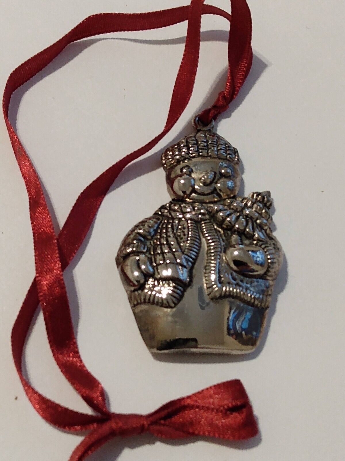 Silvertone Metallic Smiling Snowman Hanging Ornament