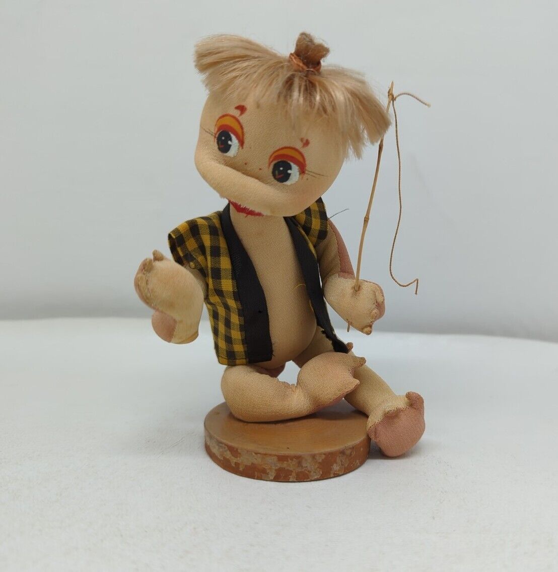 Vintage Japanese Shibaten Kappa Fabric Turtle Doll with Fishing Pole