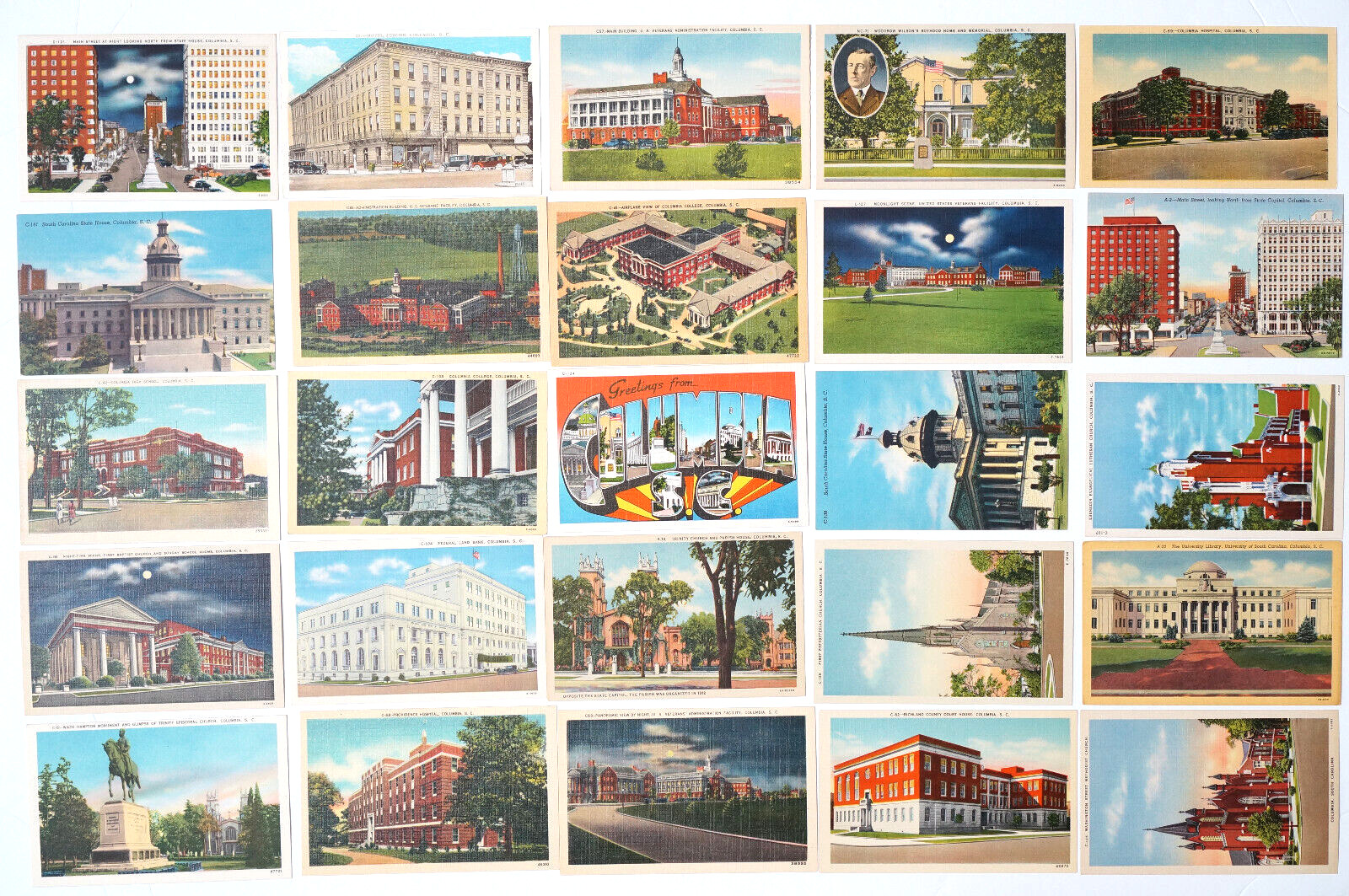 Columbia SC Postcard LOT 25 City View South Carolina Unused Cards Linen Old
