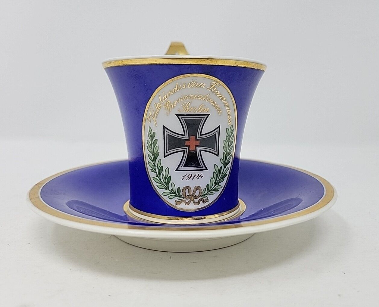 KPM Berlin 1914 WW I Iron Cross Porcelain Demitasse Cup & Saucer Red  Cross